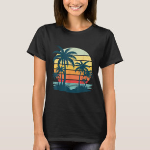 Beach Handflatan Träd Sunset Graphic Tropical Summ T Shirt