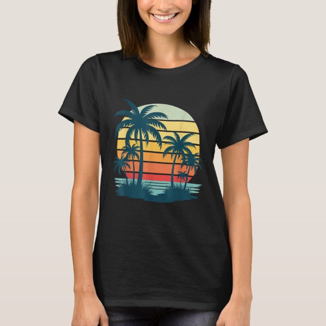 Beach Handflatan Träd Sunset Graphic Tropical Summ T Shirt (Framsida)
