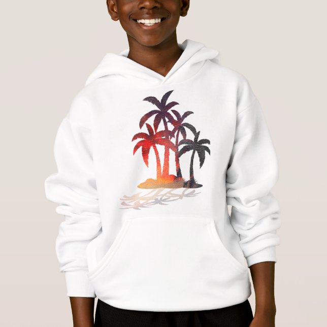Beach Handflatan Träd Sunset Hoodie T Shirt (Framsida)