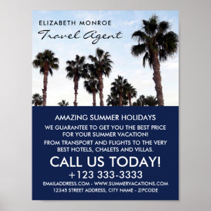 Beach Handflatan Träd, Travel Agent Reklam Poster