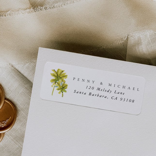 Beach Handflatan Träd Tropical Returadress Returadress Etikett (Watercolor palm trees chic return address label.)