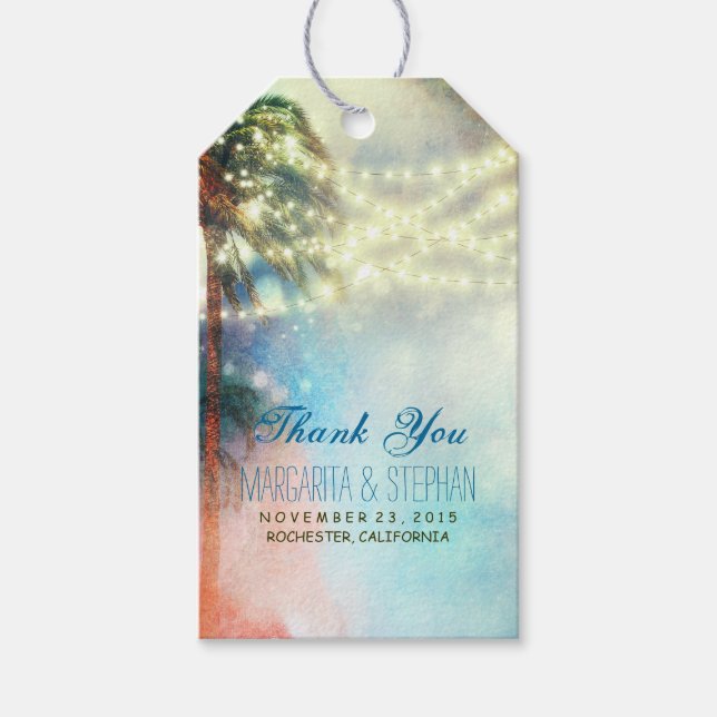 Beach Handflatan Watercolor Bröllop Tack Presentetikett (Framsidan)