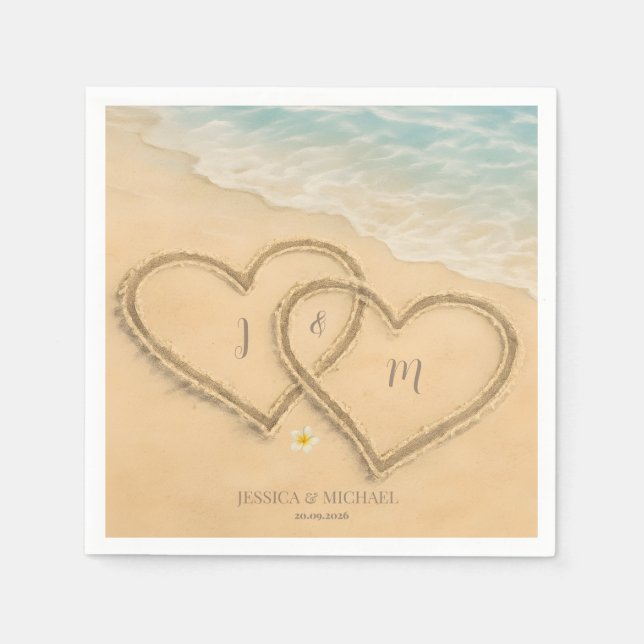 Beach Heart Personligt bröllp Sand & Sea Pappersservett (Framsidan)