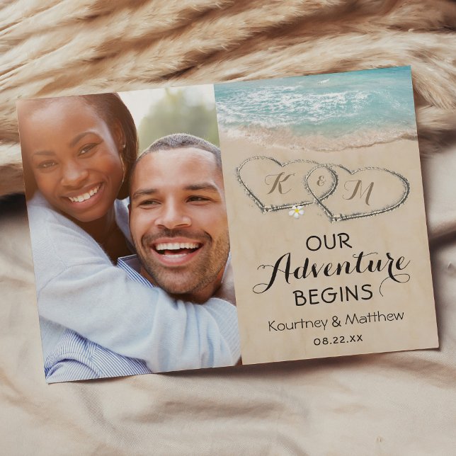 Beach Heart Photo Spara Datum Meddelande Vykort (Skapare uppladdad)