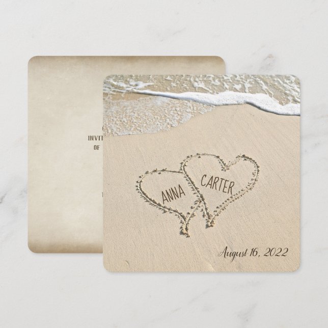Beach Hearts bröllopsinbjudan Inbjudningar (Fram/baksida)