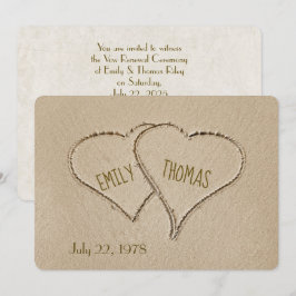 Beach Hearts in sand for Vow Renewal Ceremony Inbjudningar