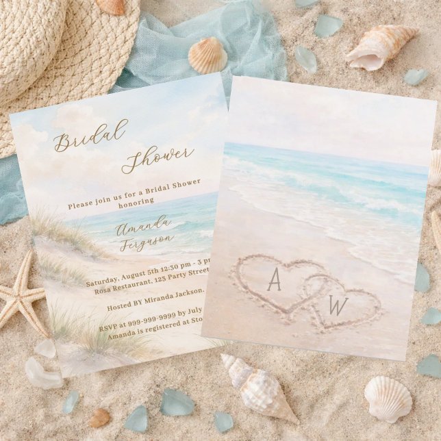 Beach hearts initials Bridal Shower invitation (Skapare uppladdad)