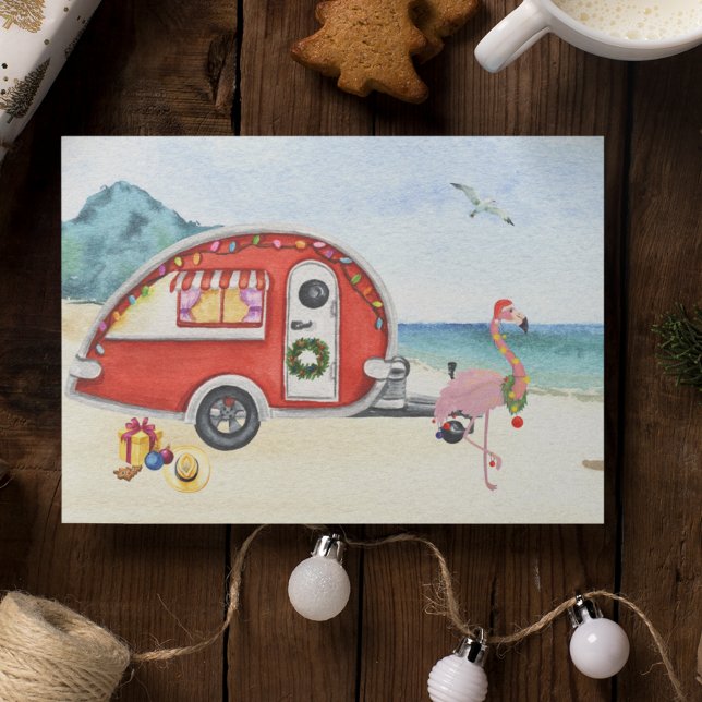 Beach Helgdag RV Camping Flamingo Julkort (Skapare uppladdad)