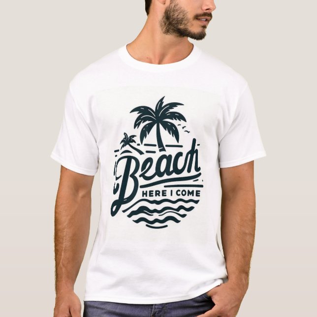Beach Here I Come Tropical Palm Tree T Shirt (Framsida)