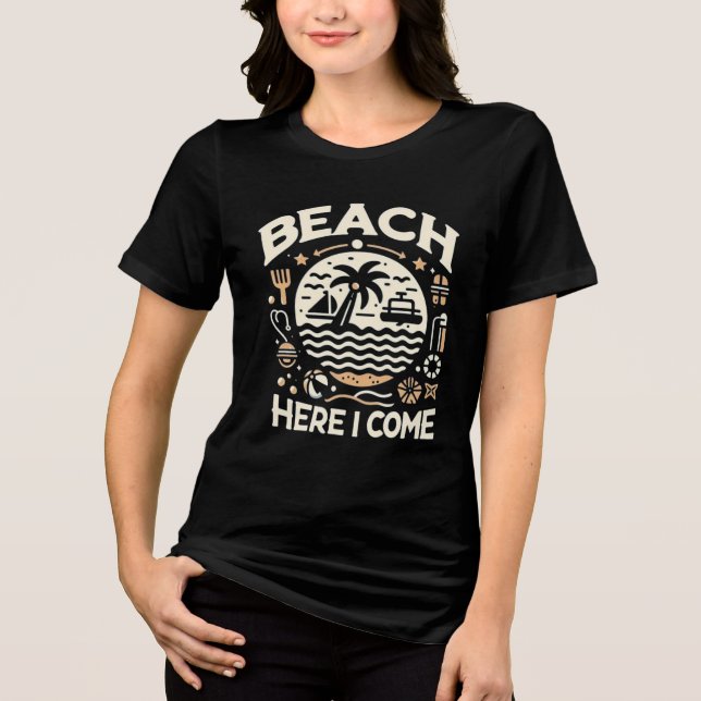 Beach Here I Come Tropical Sunset Fun T Shirt (Framsida)