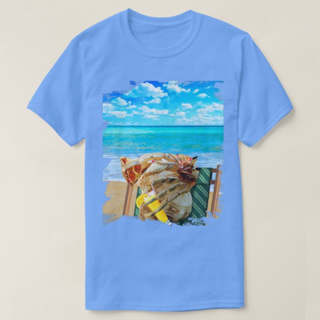 Beach Hermit Crab Chilling Drinking Pizza Funny Cu T Shirt (Design framsida)