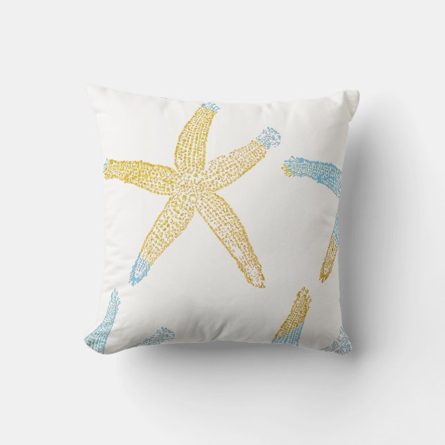 Beach Himlar Blue Glittery Guld White Cute Kudde (Framsida)
