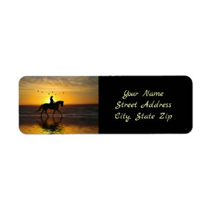 Beach Horse and Rider Dressage Söt Returadress Etikett