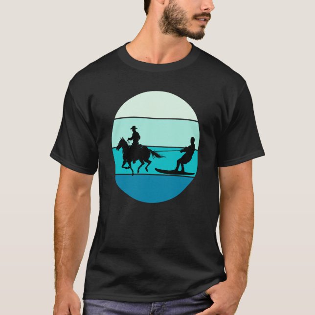 Beach Horse Surfing Equestrian Wakeboarding Water  T Shirt (Framsida)