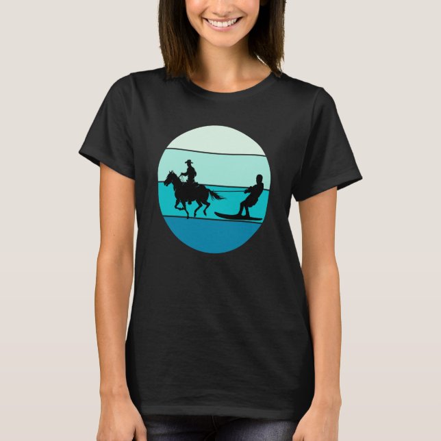 Beach Horse Surfing Equestrian Wakeboarding Water  T Shirt (Framsida)