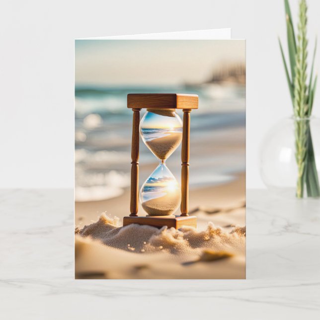 Beach Hourglass Birthday Kort (Framsida)