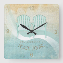 Beach House Adirondack Chairs Aqua Blue ID623 Fyrkantig Klocka