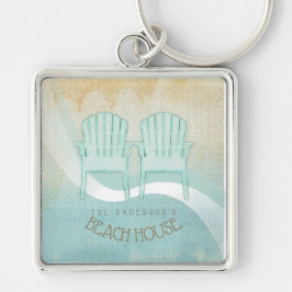 Beach House Adirondack Chairs Aqua Blue ID623 Fyrkantig Silverfärgad Nyckelring