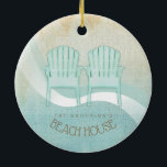 Beach House Adirondack Chairs Aqua Blue ID623 Julgransprydnad Keramik<br><div class="desc">Denna keramiska dekorationsdesign i det mjuka färgen av hav och sand gör det enkelt att lägga till egna namn och texter med hjälp av den angivna mallen. Den enkla Adirondack-stolparen mäter bilden på en tryckt, vattenfärgad bakgrund markeras med en vågaccent i akvarium och vitt. Sök i ID623 för att se...</div>