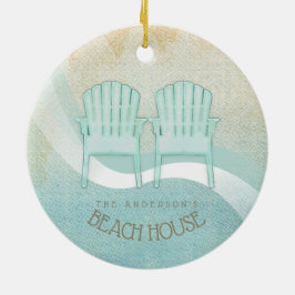 Beach House Adirondack Chairs Aqua Blue ID623 Julgransprydnad Keramik