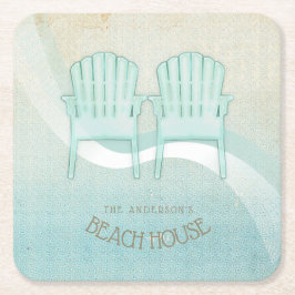 Beach House Adirondack Chairs Aqua Blue ID623 Underlägg Papper Kvadrat