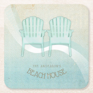Beach House Adirondack Chairs Aqua Blue ID623 Underlägg Papper Kvadrat