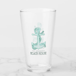 Beach House Anchor & Rope Aqua Blue ID623 Glaskopp