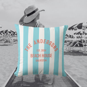 Beach House Anpassat namn Blue Cabana Rand Kudde