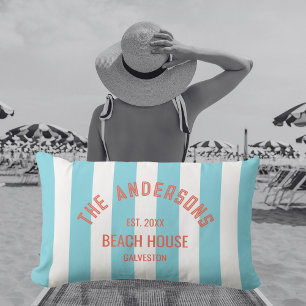 Beach House Anpassat namn Blue Cabana Rand Lumbarkudde