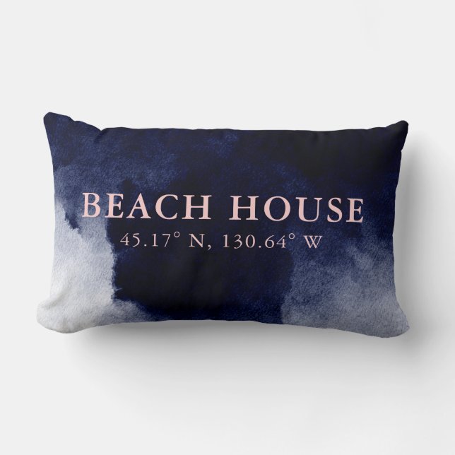 Beach House Anpassningsbar Coordinates Navy Blue Lumbarkudde (Framsida)