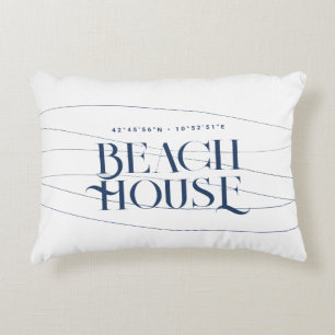 Beach House Anpassningsbar Coordinates Navy Blue Prydnadskudde