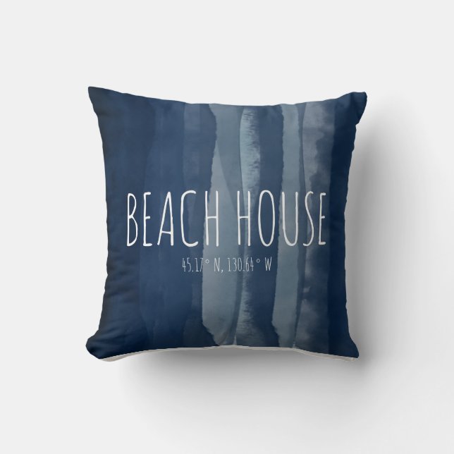 Beach House Anpassningsbar Coordinates Navy Kudde (Framsida)