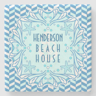 Beach House Art Deco-Snäcka och Herringbone-Anpas Underlägg Sten