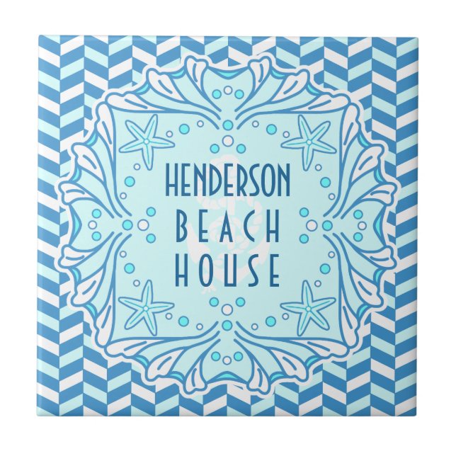 Beach House Art Deco-Snäcka och Herringbone-Anpass Kakelplatta (Framsidan)