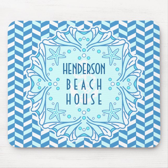 Beach House Art Deco Snäcka och Herringbone Anpass Musmatta (Framsidan)