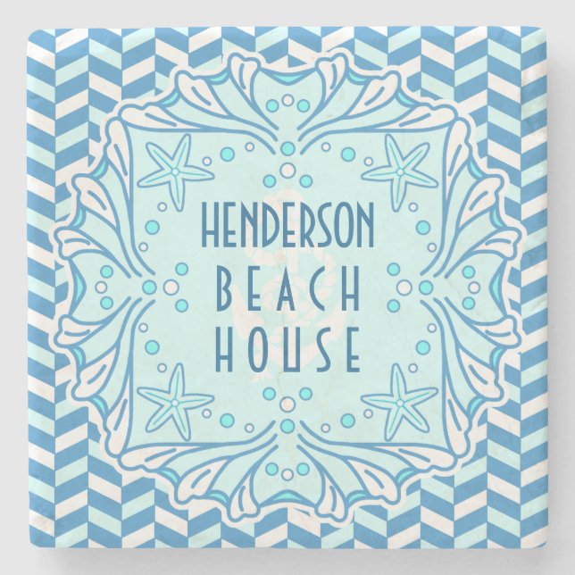 Beach House Art Deco-Snäcka och Herringbone-Anpass Underlägg Sten (Framsidan)