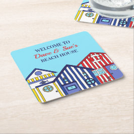Beach House Beach Huts Nautical Underlägg Papper Kvadrat