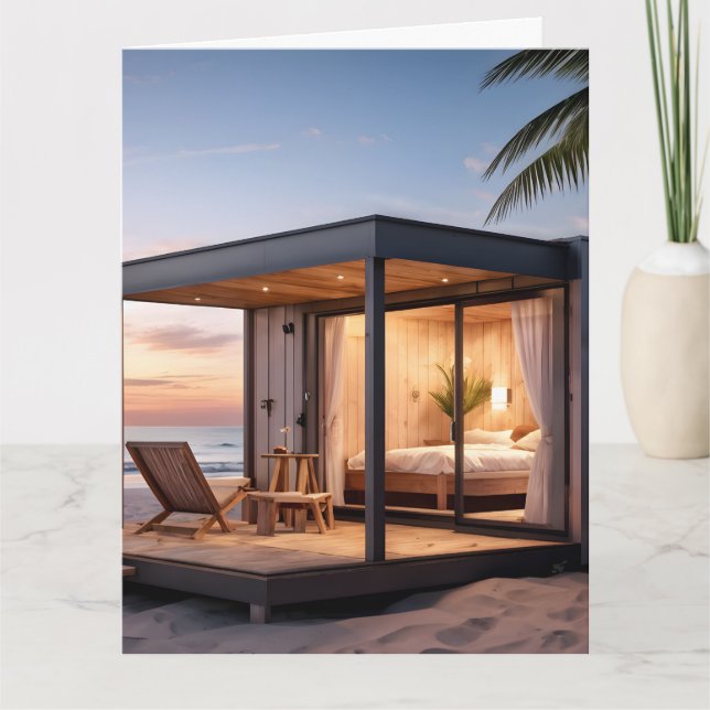 BEACH HOUSE BIRTHDAY GREETARD CARD KORT (Framsida)