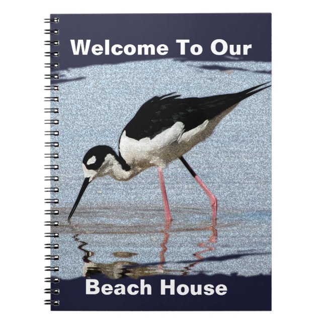 Beach House Black White Wading Bird Photo Välkomme Anteckningsbok (Framsidan)