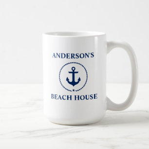Beach House Blue Anchor Large i Nautical Family Na Kaffemugg