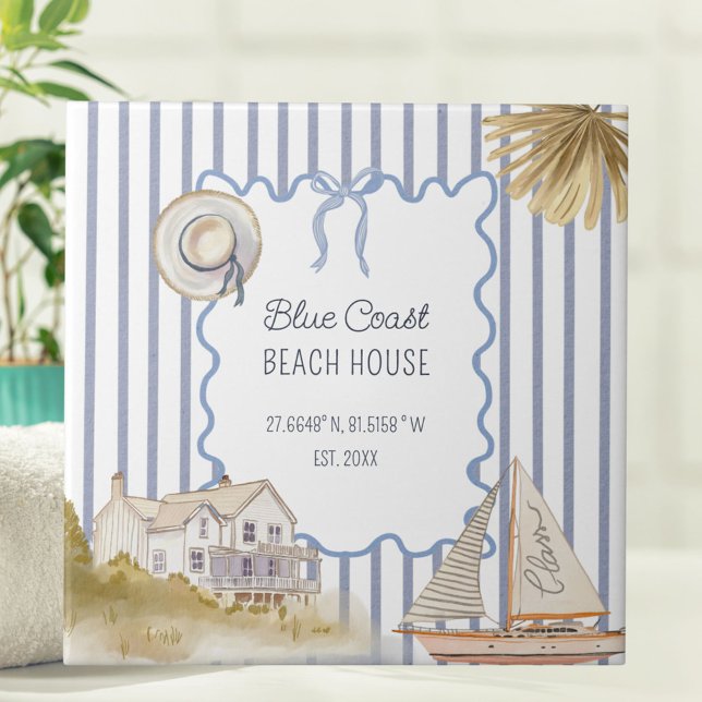 Beach House Blue Coastal Chic Blue Rand Kakelplatta (In situ)