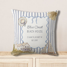 Beach House Blue Coastal Chic Blue Rand Kudde