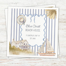 Beach House Blue Coastal Chic Blue Rand Pappersservett