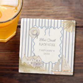 Beach House Blue Coastal Chic Blue Rand Stenunderlägg