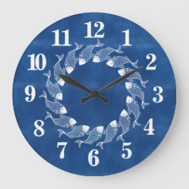 Beach House Blue Fish Large Clock Stor Klocka