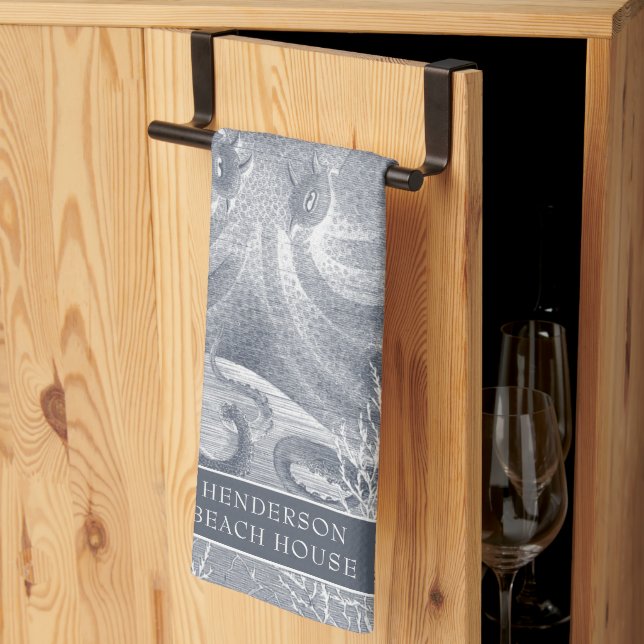 Beach House Blue Octopus Kökshandduk (Thirds Fold)