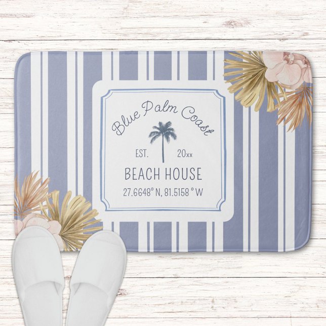 Beach House Blue Rand Coastal Boho Farmhouse Badrumsmatta (In situ)