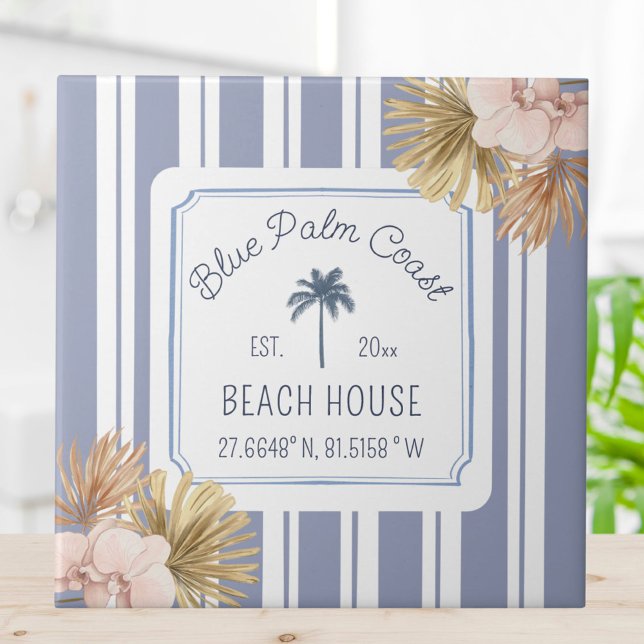 Beach House Blue Rand Coastal Boho Farmhouse Kakelplatta (In situ)
