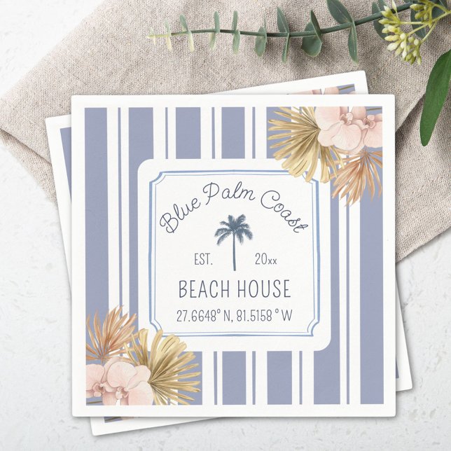 Beach House Blue Rand Coastal Boho Farmhouse Pappersservett (In situ)