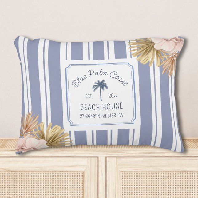 Beach House Blue Rand Coastal Boho Farmhouse Prydnadskudde (In situ)